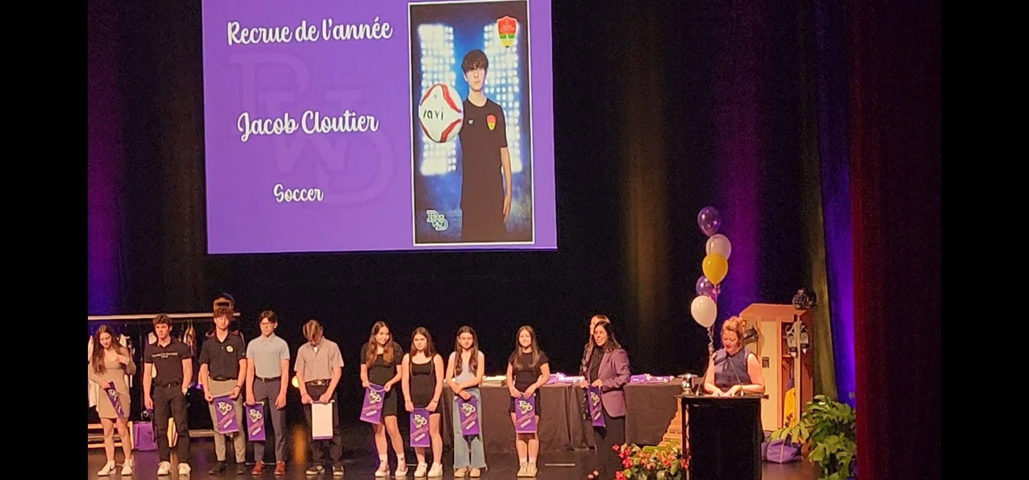 Jacob Cloutier nommé Recrue de l'Année en soccer, gala du Pavillon Wilbrod-Dufour